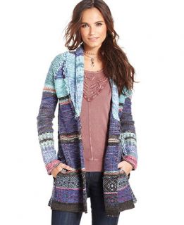 Free People Sweater, Long Sleeve Mixed Knit Cardigan   Womens Sweaters