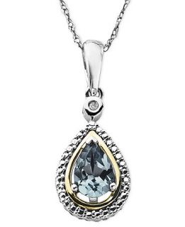14k Gold and Sterling Silver Necklace, Aquamarine (5/8 ct. t.w.) and