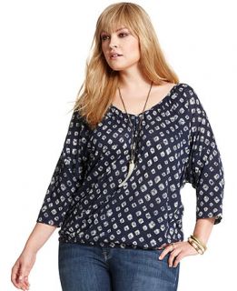 Lucky Brand Jeans Plus Size Top, Three Quarter Sleeve Printed   Plus