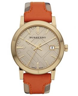 Burberry Watch, Womens Swiss Haymarket Check Fabric and Smooth Orange