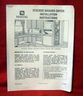 Maytag Stacked Washer Dryer Manual Guide Installation Instructions