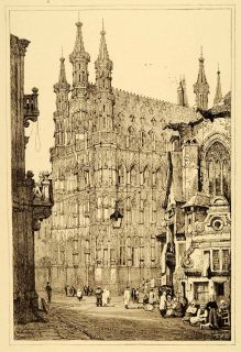 1915 Print Samuel Prout Art Leuven Belgium Town Hall Architecture City