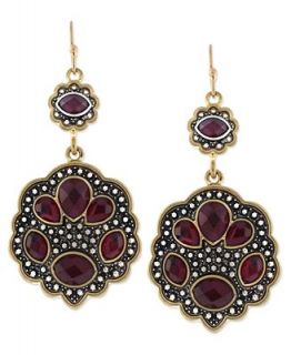 Jessica Simpson Earrings, Gold Tone Faceted Red Stone Double Drop