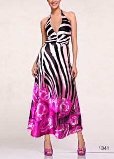 New Donna Bella Floral Print Maxi Halter Dress 12 Pink