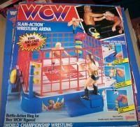 WCW Slam Action Wrestling Ring Galoob with cage match accessory wwe