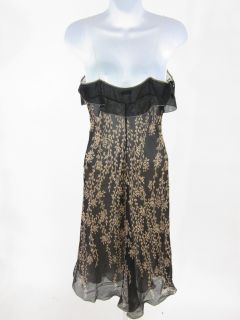 Maxstudio Black Beige Silk Floral Sleeveless Dress Sz S
