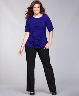 INC International Concepts Plus Size Ruched Top & Straight Leg Ponte