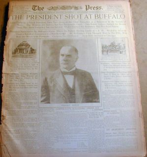 headline newspapers PRESIDENT McKINLEY ASSASSINATION Death FUNERAL