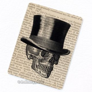 Skull w/ Top Hat Deco Magnet; Anatomy Vintage Medical Illustration