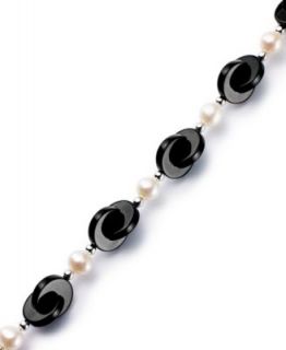 Sterling Silver Bracelet, Cultured Freshwater Pearl and Onyx (12mm