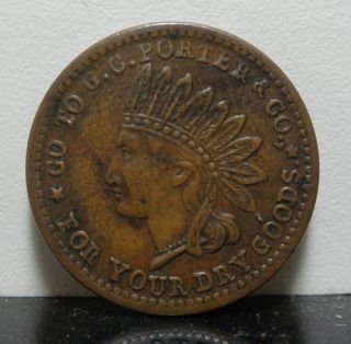 1865 Civil War Token Coin GC Porter Co Meadville PA Indian Head