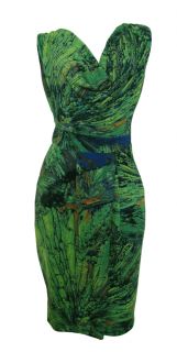 Vivid Green Stretch Draping Day Dress Karis Size 14 New