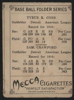 1911 T201 Mecca Double Folder BB Card Cobb Crawford