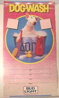 Spuds McKenzie RARE Unused Dog Wash Poster 50