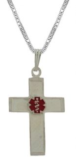 925 Sterling Silver Medical Alert Cross ID Pendant Charm Necklace