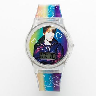 Justin Bieber Rainbow Band with Heart Details Plastic LCD Watch