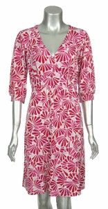 Melissa Masse Womens Pink Red White V Neck Floral Print Jersey Knit