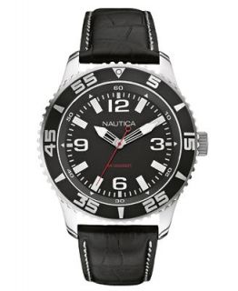 Nautica Watch, Mens Black Leather Strap 44mm N09611G