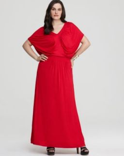 Melissa Masse New Red Drapey V Neck Dolman Sleeve Maxi Casual Dress