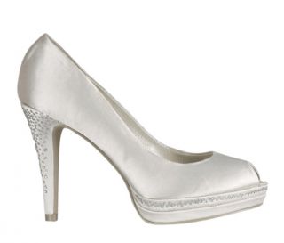 £75 Bridal Bling Crystal Satin Wedding Menbur Shoes Ivory UK4 8 37 41