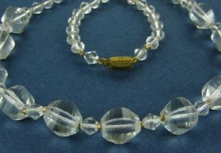 Antique Czech Crystal Clear Cut Glass Beads Necklace