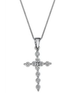 Diamond Necklace, 14k White Gold Diamond Antique Cross Pendant (1/10