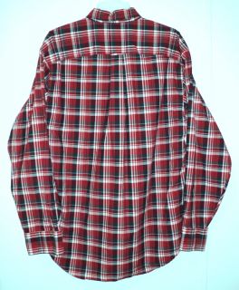 Red Plaid Checkered Nautica Mens Button Down Formal Long Sleeve Polo