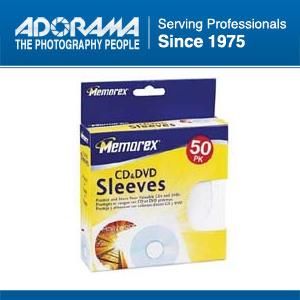 Memorex CD DVD Sleeves White 50 Pack with Window Flap 01960