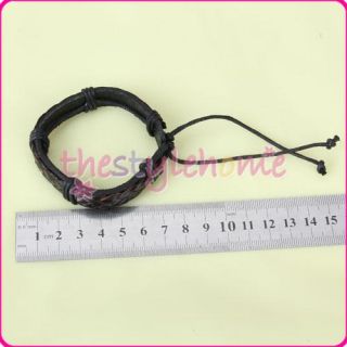 Mens Multi Wrap Brown Leather Cord Bracelet Wristband