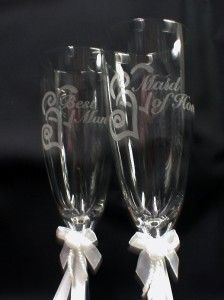 Maid of Honor, Best Man Wedding champagne toasting glasses favor gift