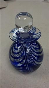 of Art Blown Glass Blue Swirl Perfume Bottle in Good Shape