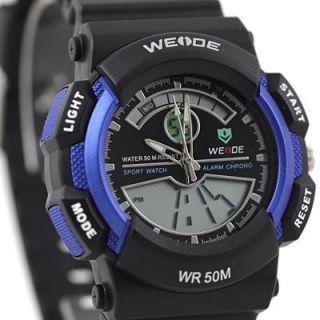 Mens Sport Dive Wrist Watch Dual Time Display 50ATM Water Resistant