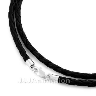 3mm 11 29 Mens Genuine Leather Cord Necklace 925 Sterling Silver
