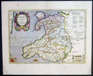 1639 Mercator Hondius & Humphrey Antique Map of Wales, Great Britain