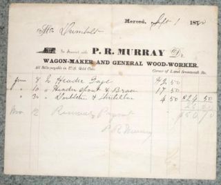 Merced California Wagon Maker 1880 Receipt