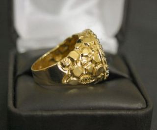 Mens 14k Gold Nugget Diamond American Eagle Gold Bullion Coin Ring