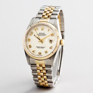Mens Rolex Datejust 2Tone 18K Gold & Stainless Steel Watch White