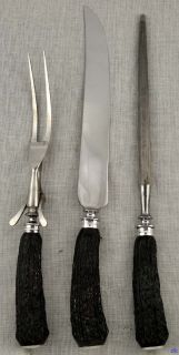 PC Stag Handle Carving Set Meriden Cutlery Sterling
