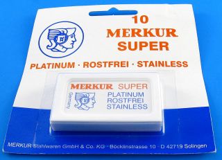 Merkur Stainless Platinum Coated Shavette Razor Blades 10 Pack Double