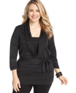 AGB Plus Size Sweater, Three Quarter Sleeve Belted