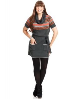 Extra Touch Plus Size Sweater, Short Sleeve Belted Tunic   Plus Size