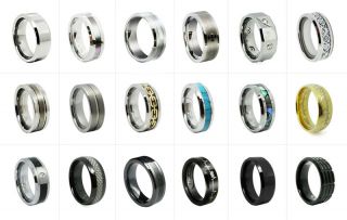 8mm Noble Tungsten Carbide Ring with Synthetic Turquoise Inlay Mens