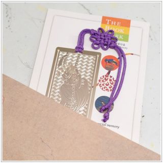 Girl Who Play on A Swing Metal Bookmark with Korean Macrame 24K G P