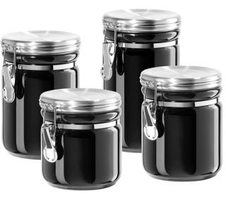 CERAMIC 4 Piece Round Canister Container Set w/ Stainless Steel Lids