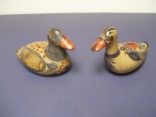 Vintage 1930s Mexican Pottery Ducks Burnished Clay