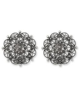 Genevieve & Grace Sterling Silver Earrings, Marcasite Flower Clip On
