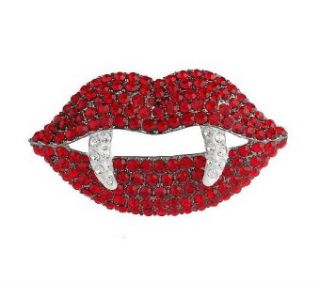 Fangtastic Kiss Lips Vampire Bite Fangs Twilight Crystals Pin Brooch