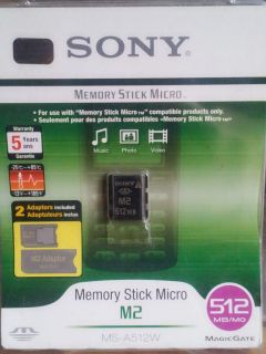 2x SONY MEMORY STICK MICRO M2 512 MB with M2 Duo and M2 Adaptors