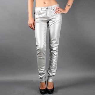 Sexy Metallic Colors Womens Denim Jeans Fitted Pocket Jegging Zipper