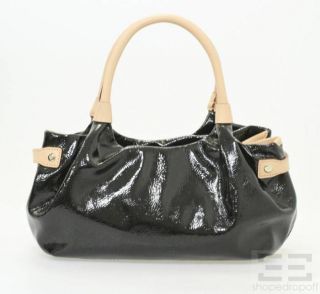 Black Patent & Beige Leather Trim Meribel Small Stevie Shoulder Bag